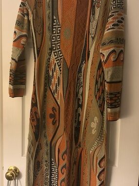 Bergati Vintage Women’s Orange and Tan Pattern Italy Sweater Dress Size XL
